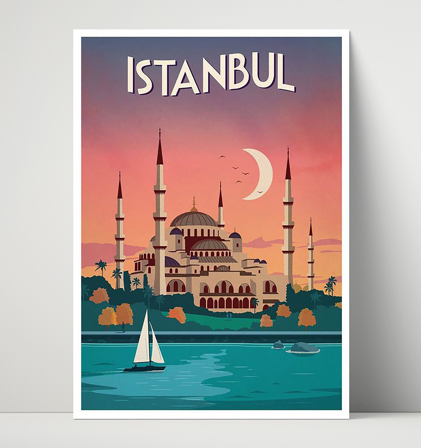 Istanbul Mosque at Sunset Vintage Travel Print 16x20 Unframed Print travel wall art print