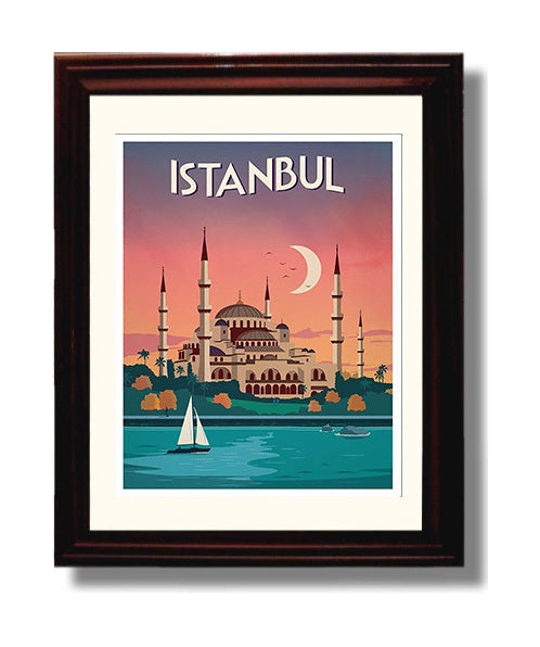 Istanbul Mosque at Sunset Vintage Travel Print 8x10 Beveled Frame travel wall art print