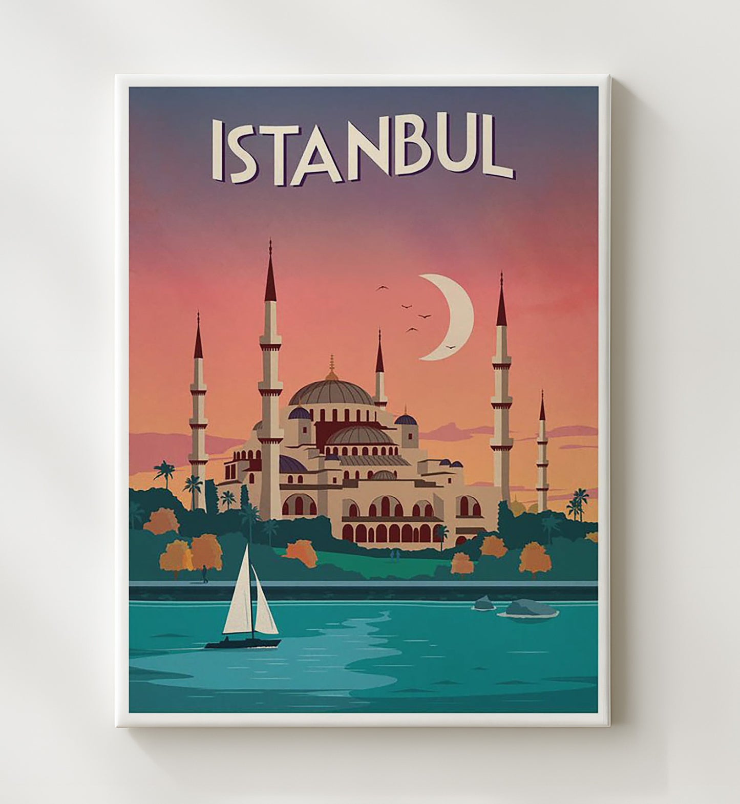 Istanbul Mosque at Sunset Vintage Travel Print 20x24 Canvas travel wall art print