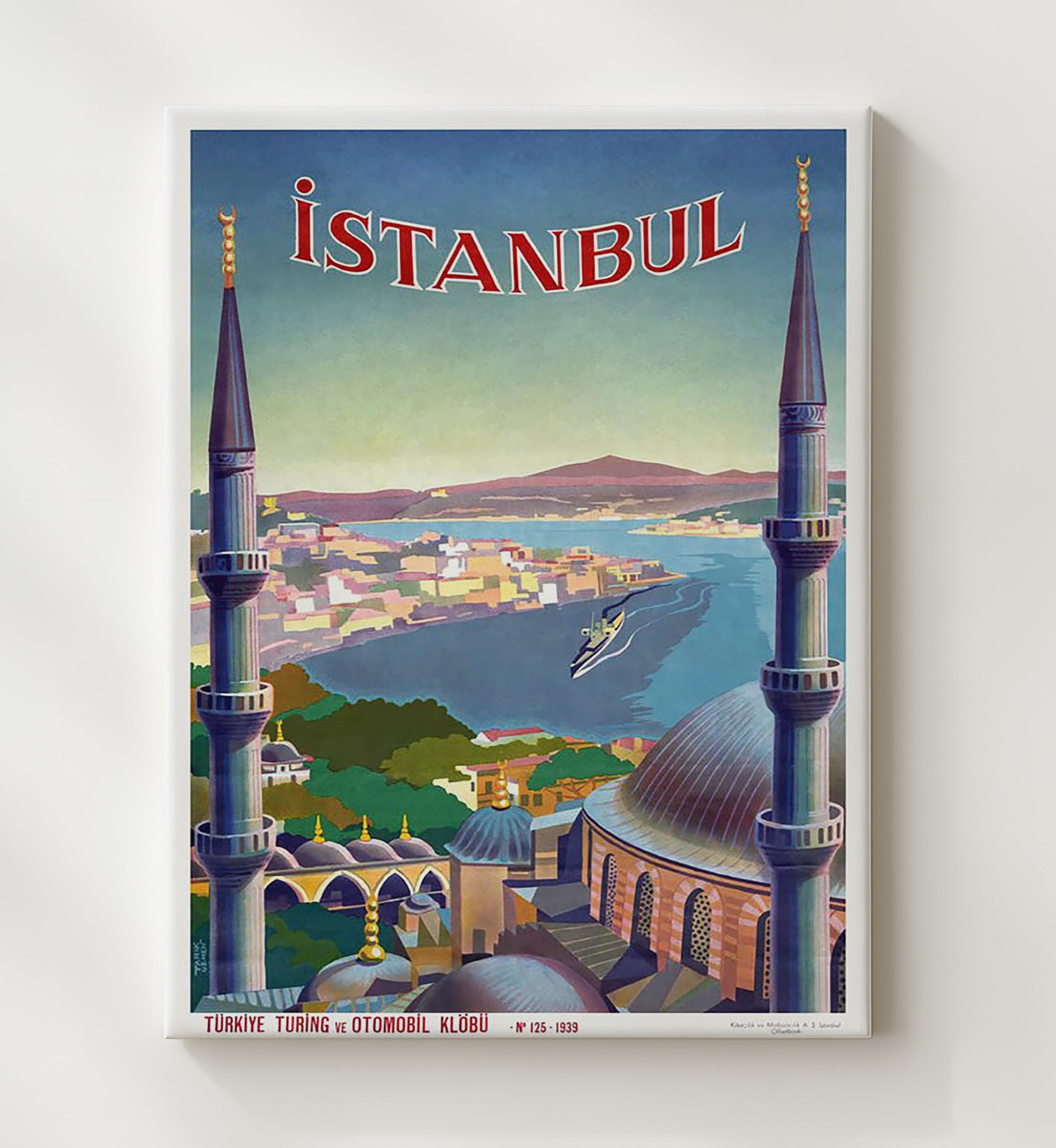 Istanbul Skyline View Vintage Travel Print 20x24 Canvas travel wall art print