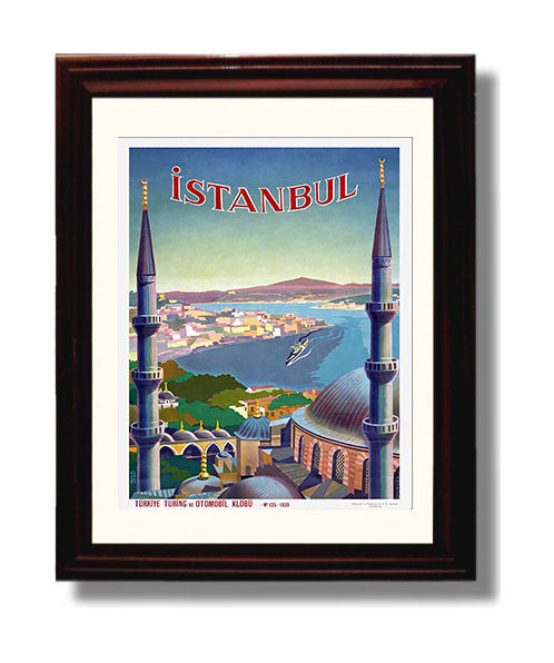 Istanbul Skyline View Vintage Travel Print 8x10 Beveled Frame travel wall art print