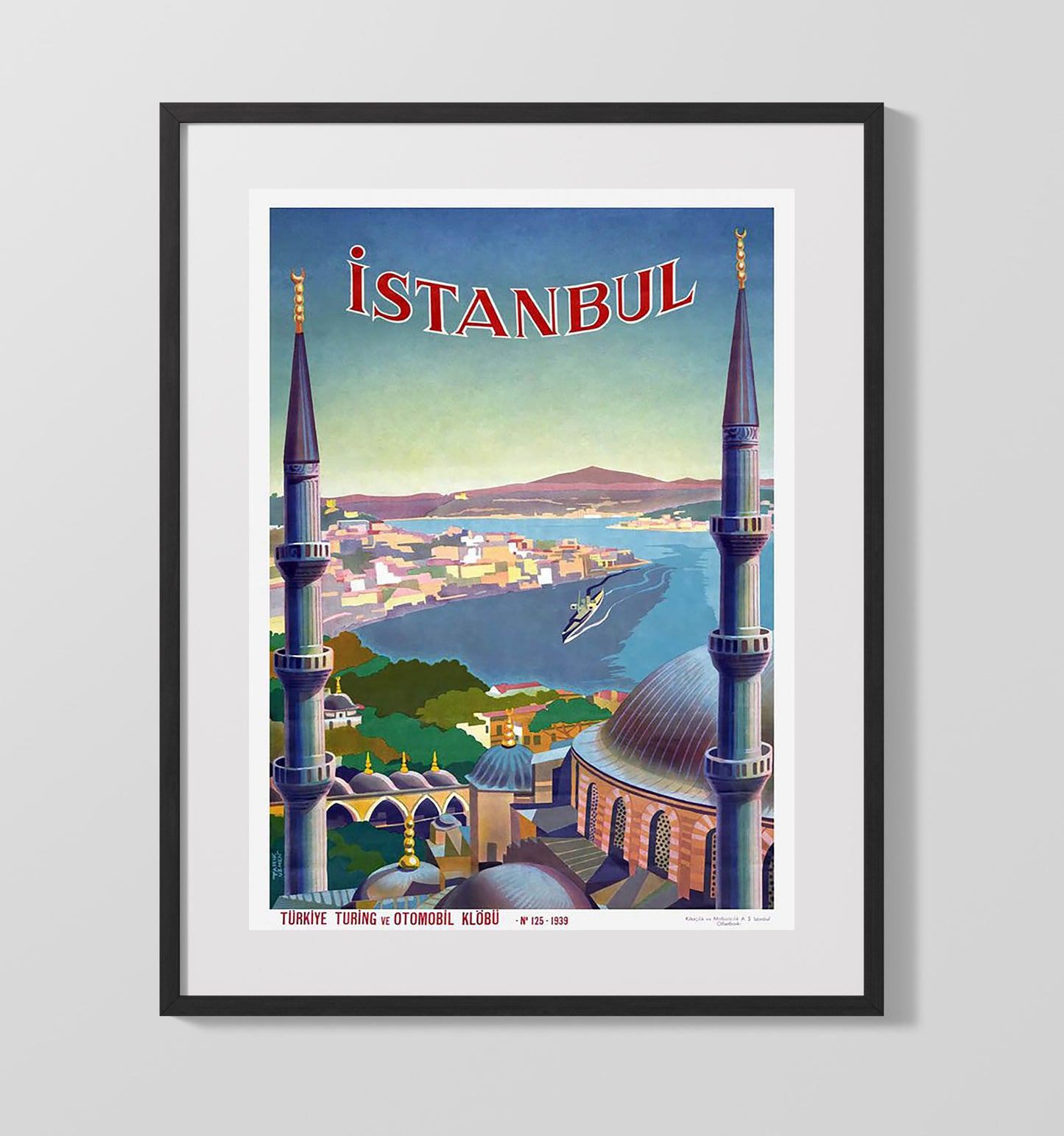 Istanbul Skyline View Vintage Travel Print 16x20 Gallery Frame travel wall art print