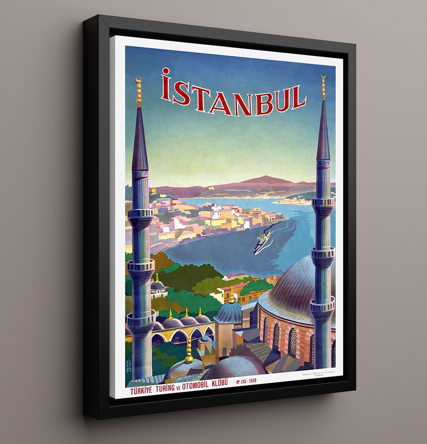 Istanbul Skyline View Vintage Travel Print 16x20 Framed Canvas travel wall art print