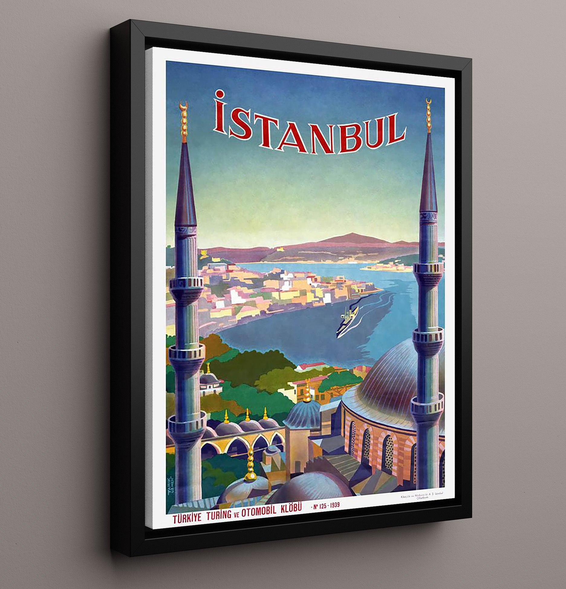 Istanbul Skyline View Vintage Travel Print 16x20 Framed Canvas travel wall art print