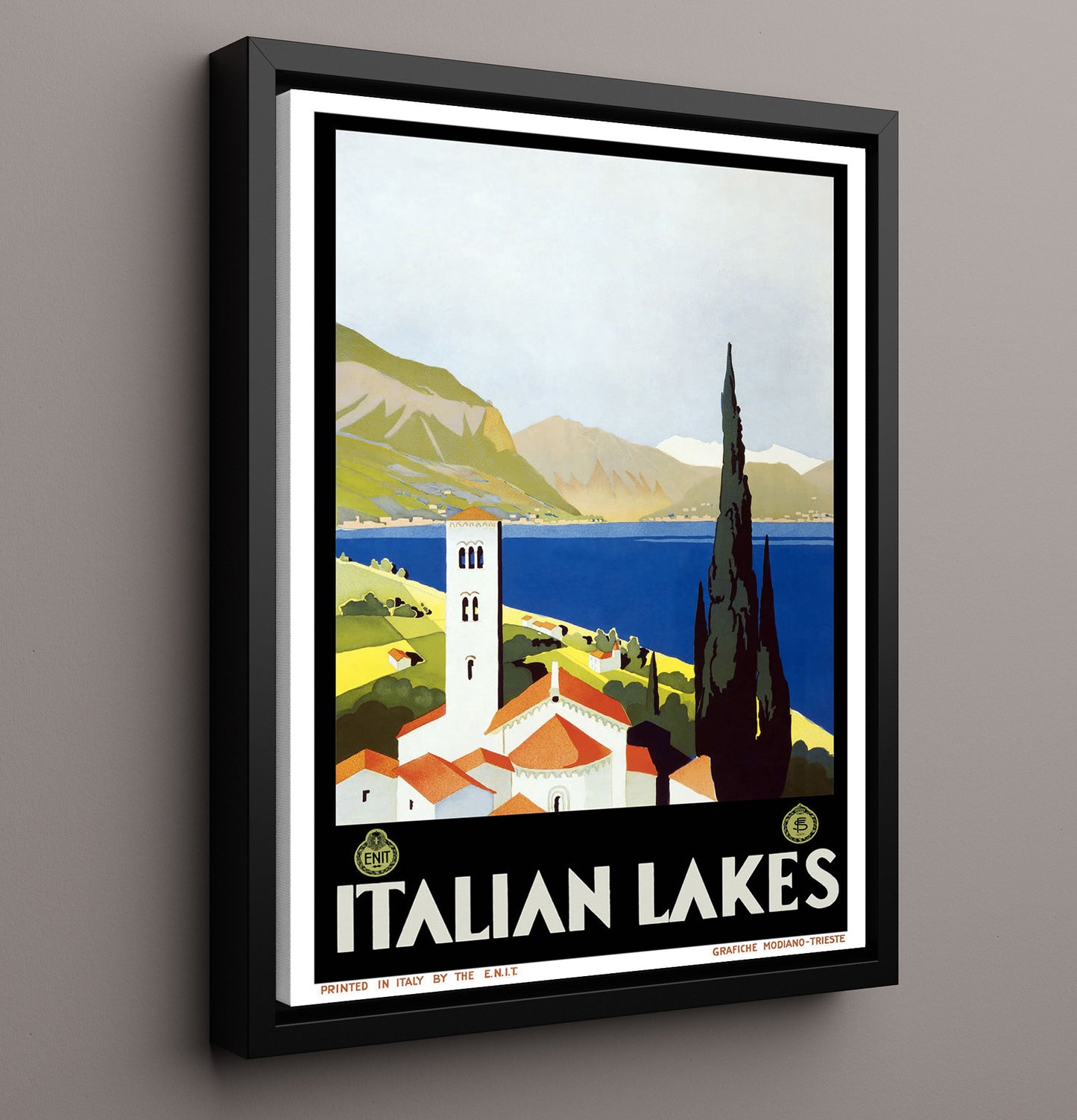 Italian Lakes Scenic Vintage Travel Print 16x20 Framed Canvas travel wall art print