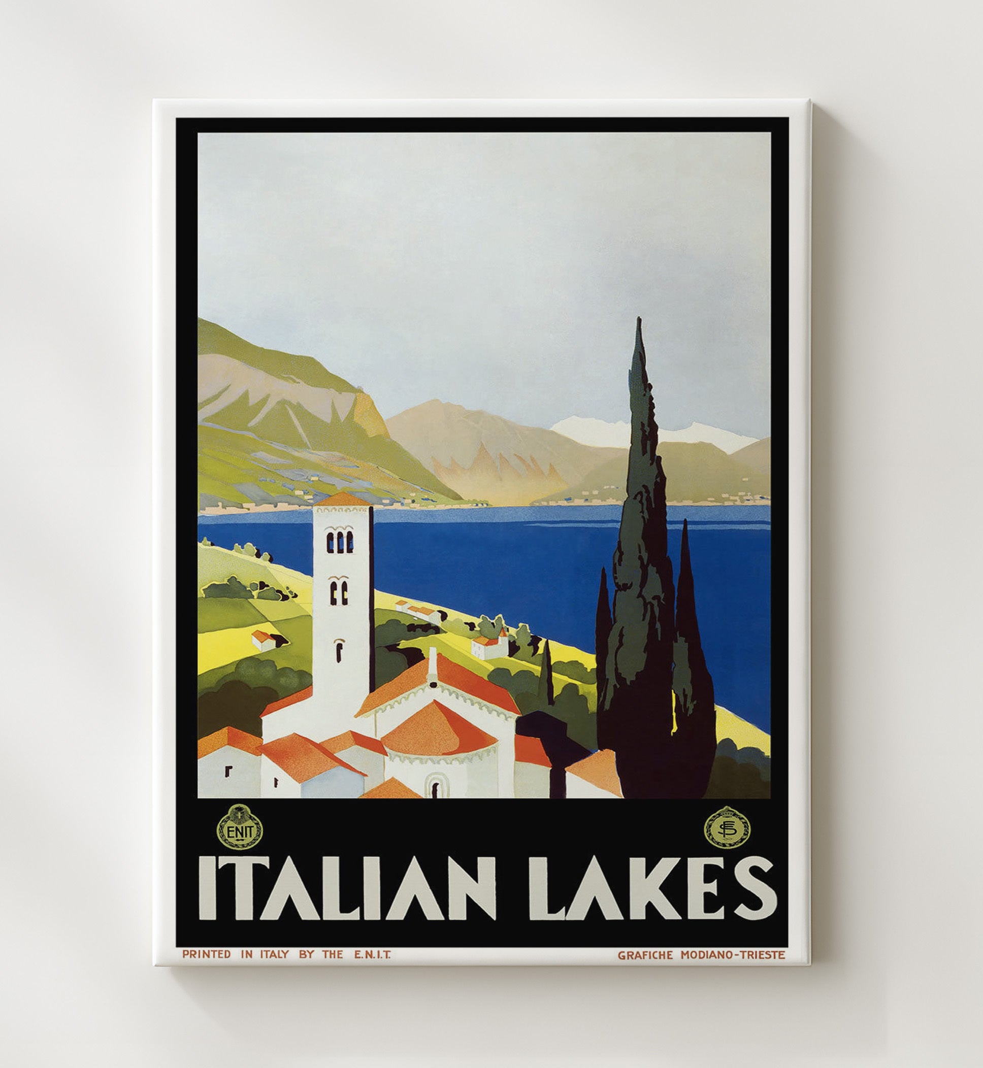 Italian Lakes Scenic Vintage Travel Print 20x24 Canvas travel wall art print