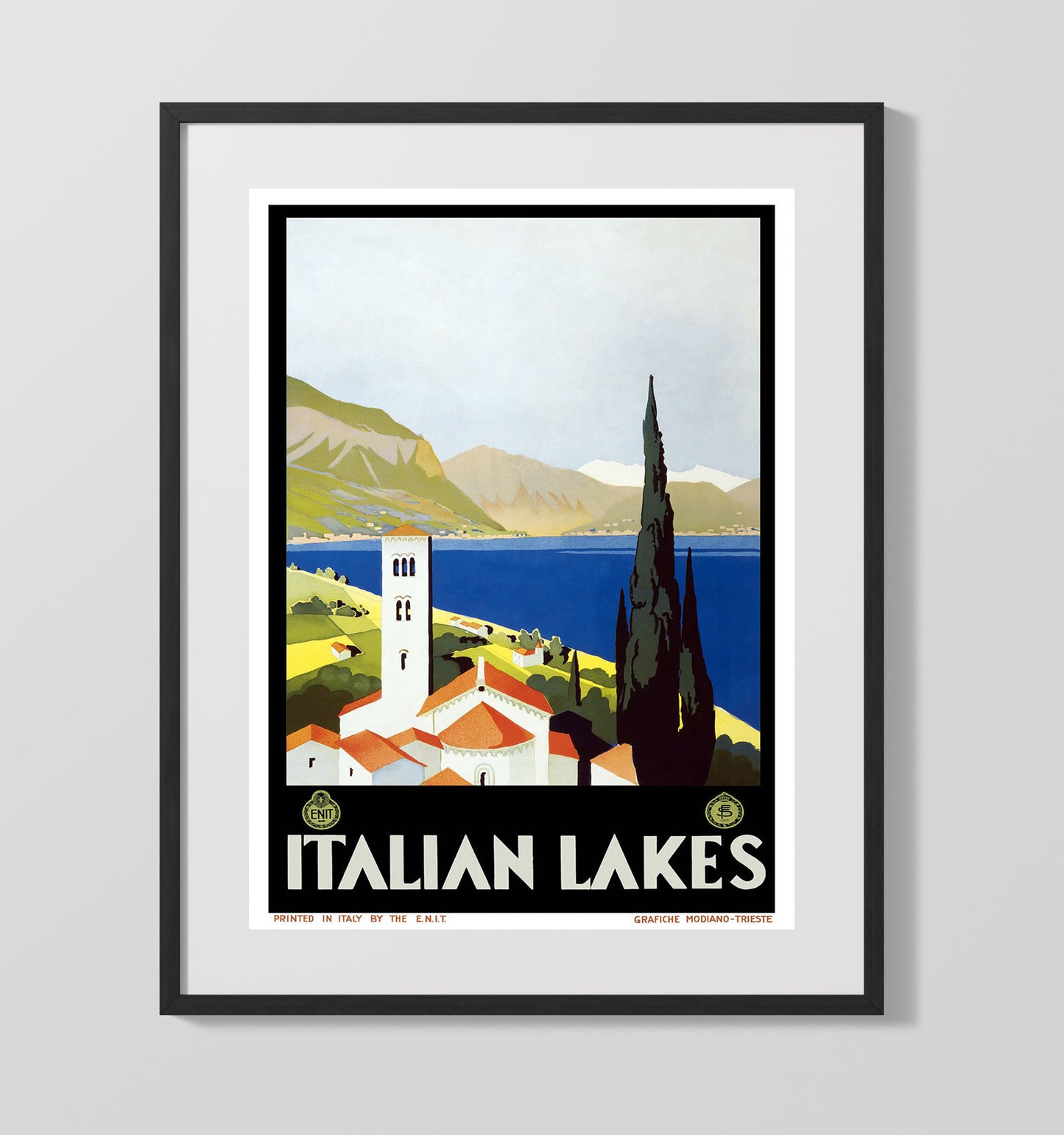 Italian Lakes Scenic Vintage Travel Print 16x20 Gallery Frame travel wall art print