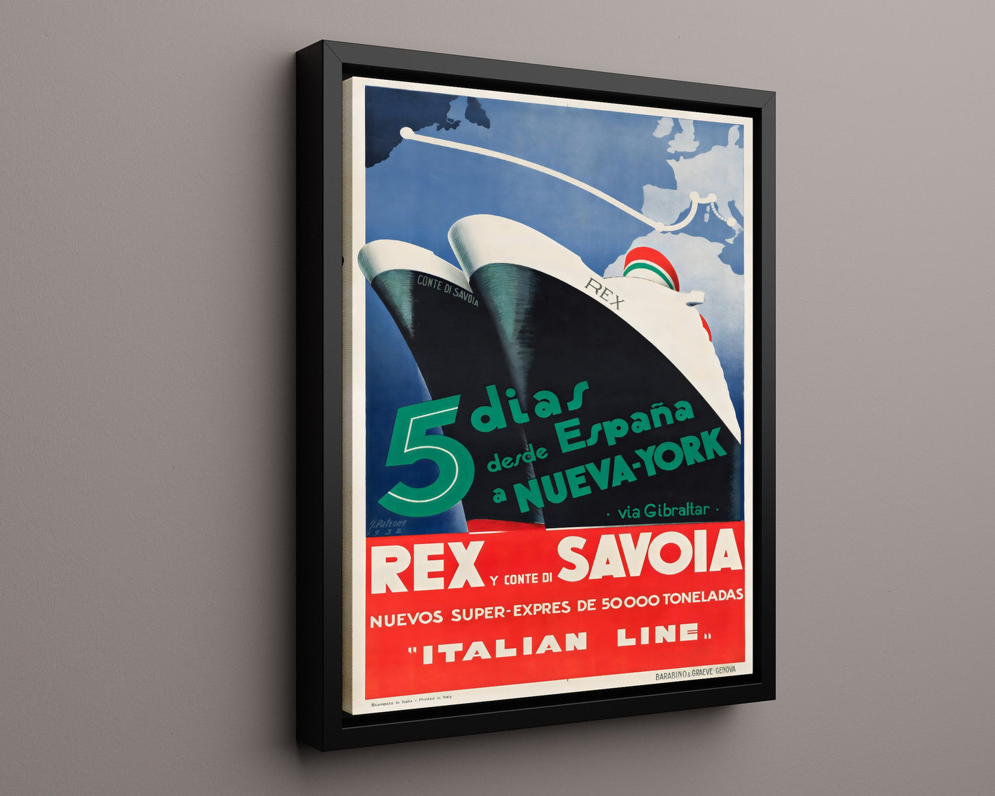 Classic Travel Poster - Italian Line - Rex Ship