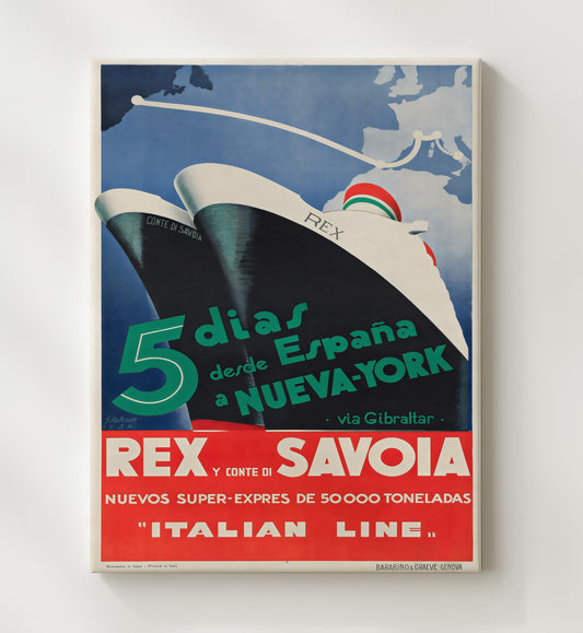 Italian Line Rex Ship - Travel - 20x24 Canvas