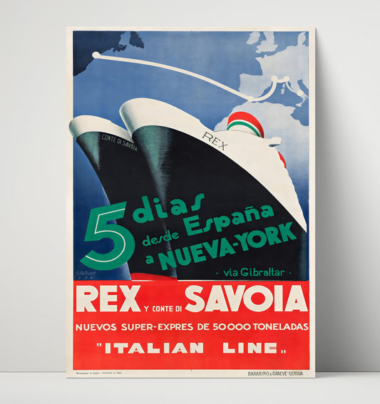 Italian Line Rex Ship - Travel - 16x20 Unframed Print