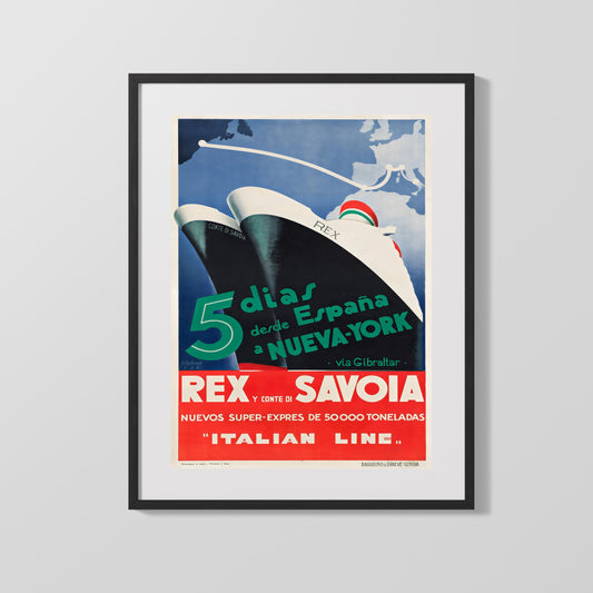 Classic Travel Poster - Italian Line - Rex Ship