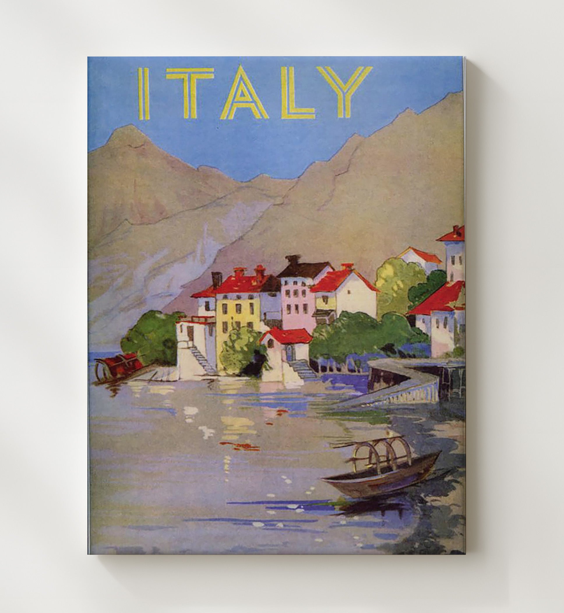 Italy Lakeside Village Vintage Travel Print 20x24 Canvas travel wall art print