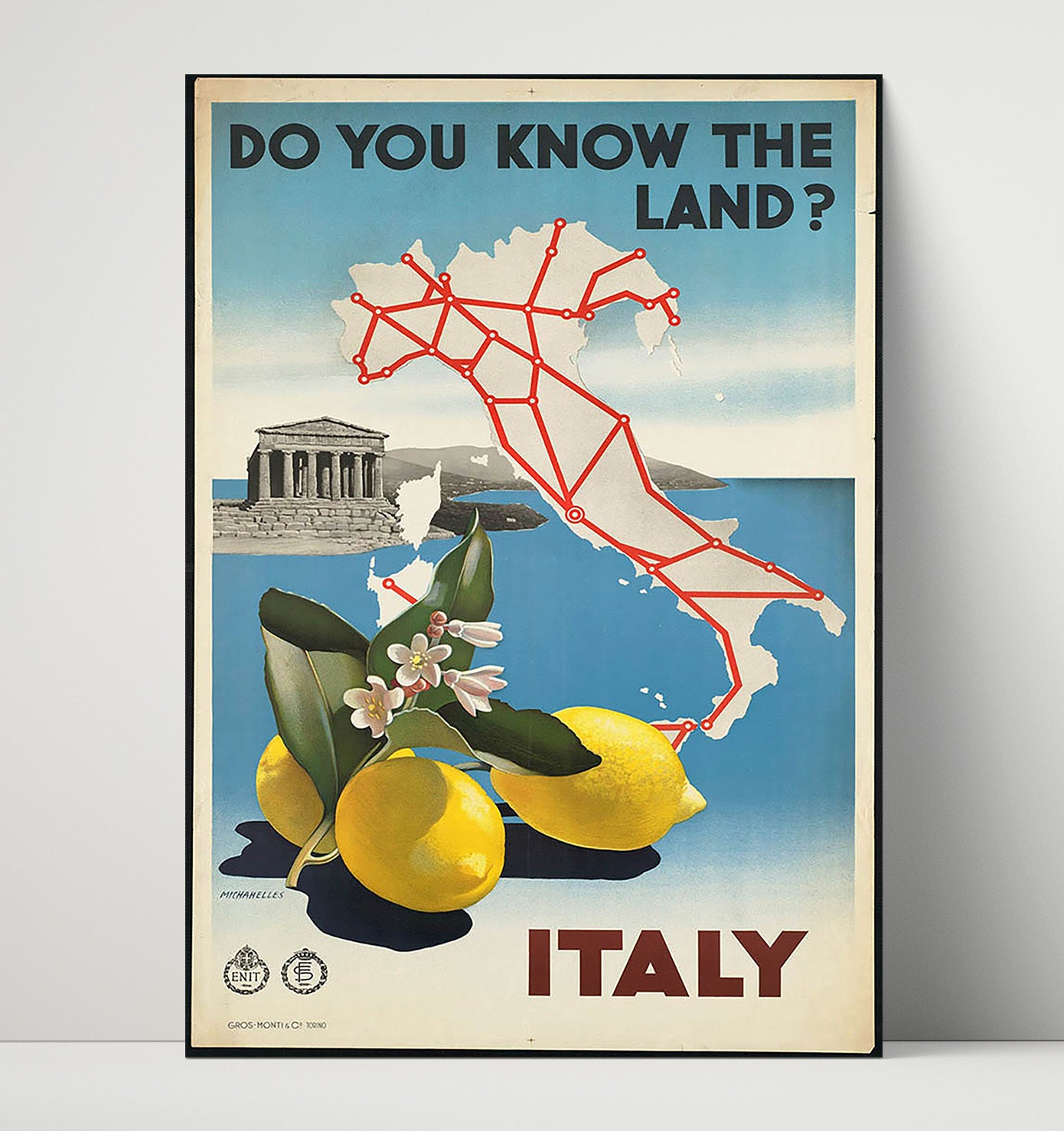 Italy Lemons and Map Vintage Travel Print 16x20 Unframed Print travel wall art print