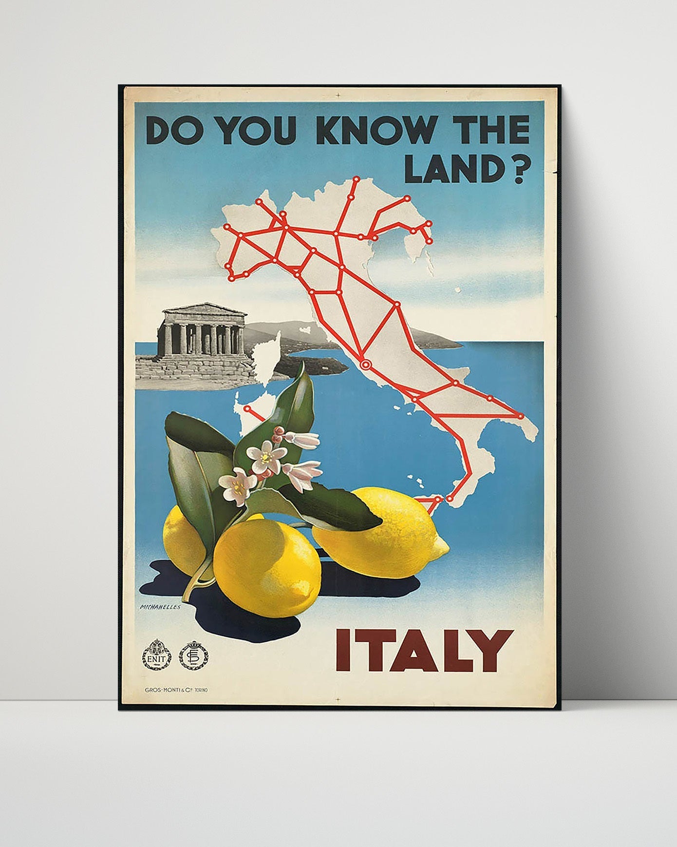 Classic Travel Unframed Poster -  Italy - Lemons and Map