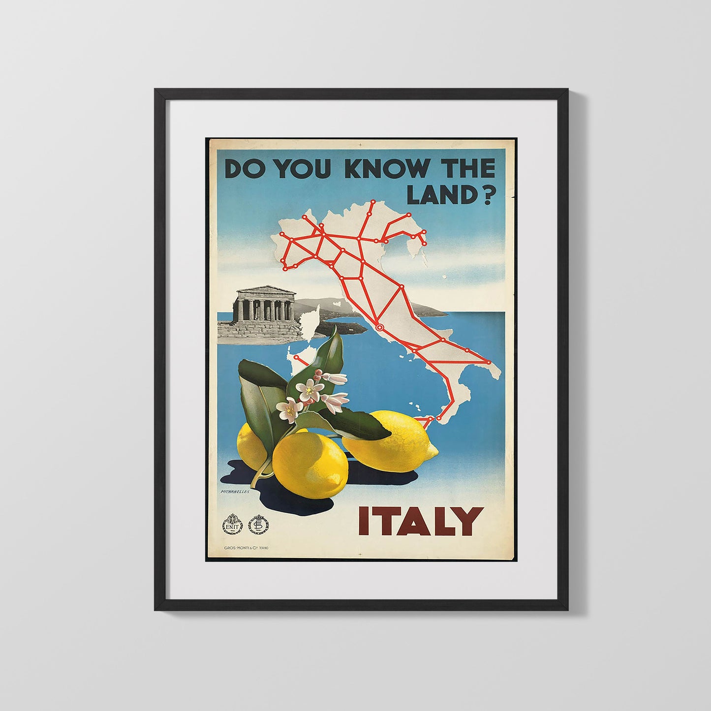 Classic Travel Poster - Italy - Lemons and Map