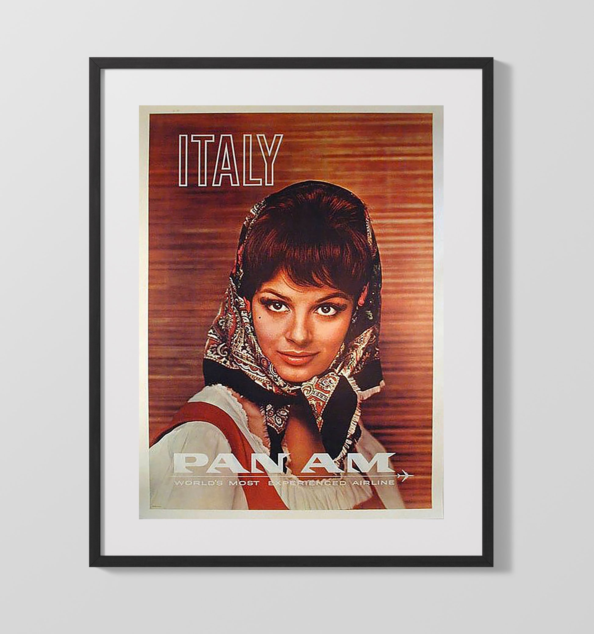 Italy Pan Am Airlines Vintage Travel Print 16x20 Gallery Frame travel wall art print