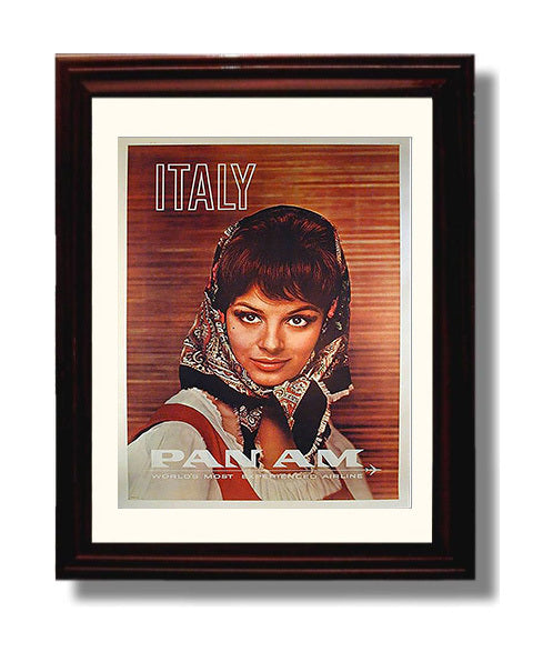 Italy Pan Am Airlines Vintage Travel Print 8x10 Beveled Frame travel wall art print