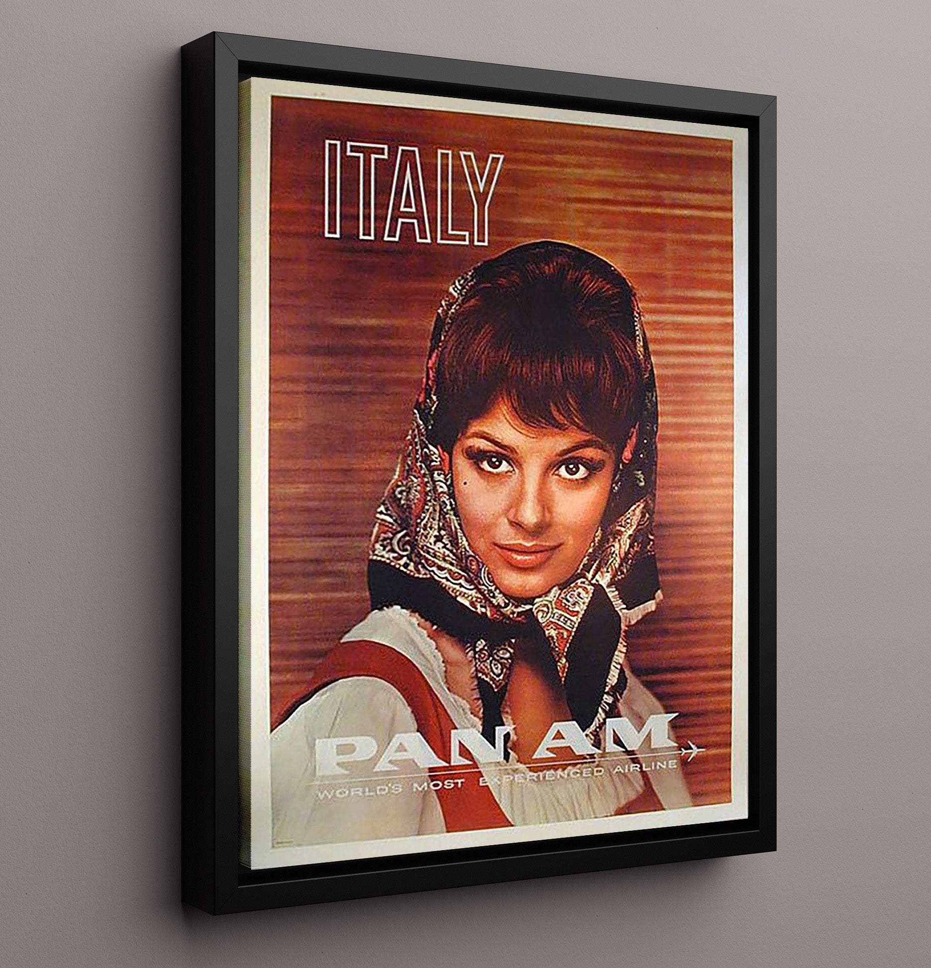Italy Pan Am Airlines Vintage Travel Print 16x20 Framed Canvas travel wall art print