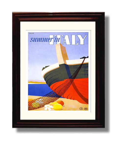 Italy Summer by the Sea Vintage Travel Print 8x10 Beveled Frame travel wall art print