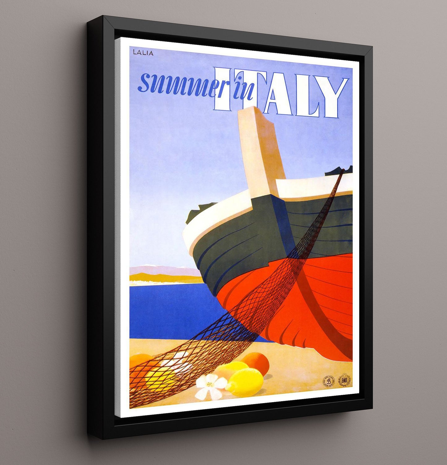 Italy Summer by the Sea Vintage Travel Print 16x20 Framed Canvas travel wall art print