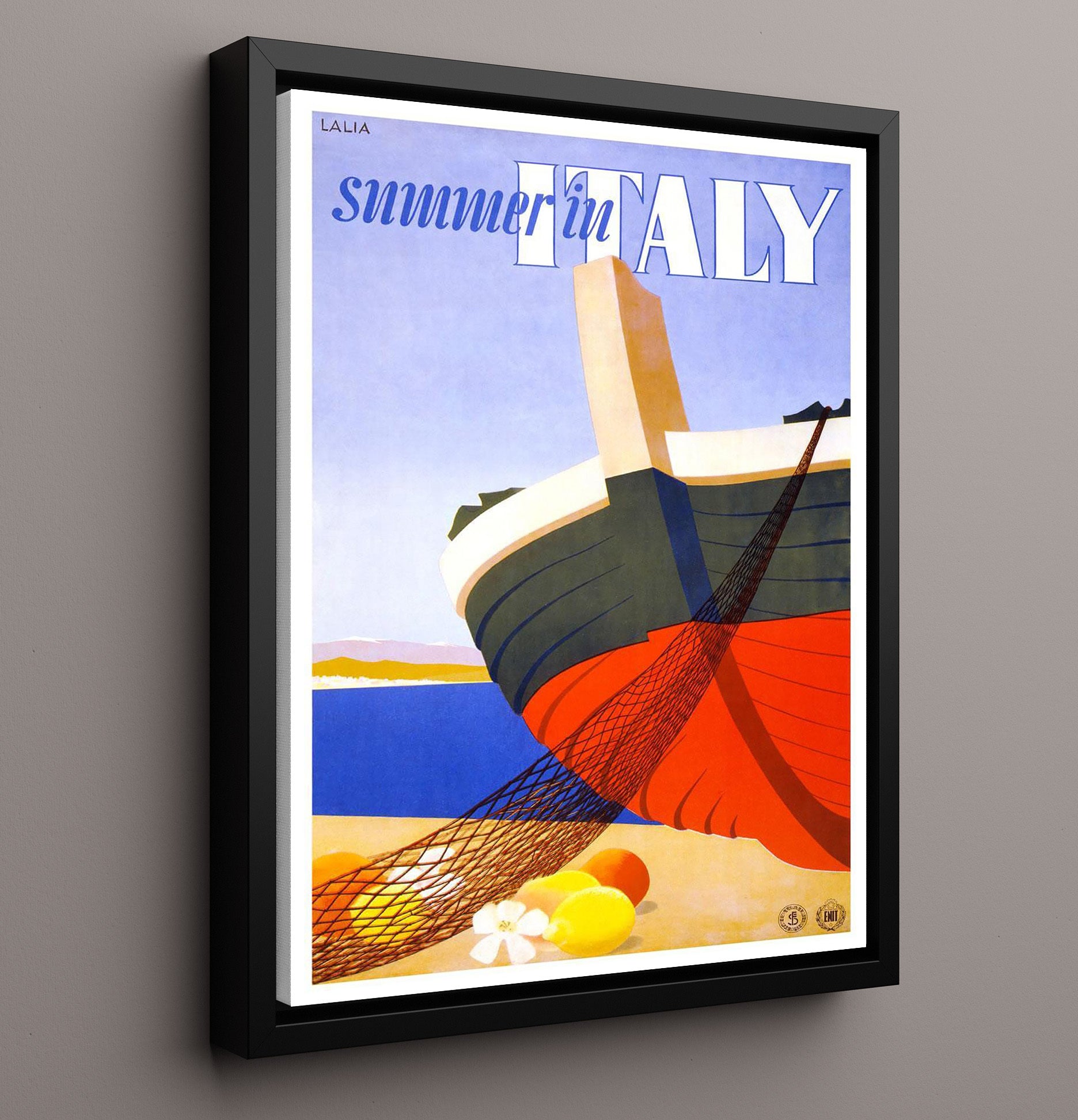 Italy Summer by the Sea Vintage Travel Print 16x20 Framed Canvas travel wall art print