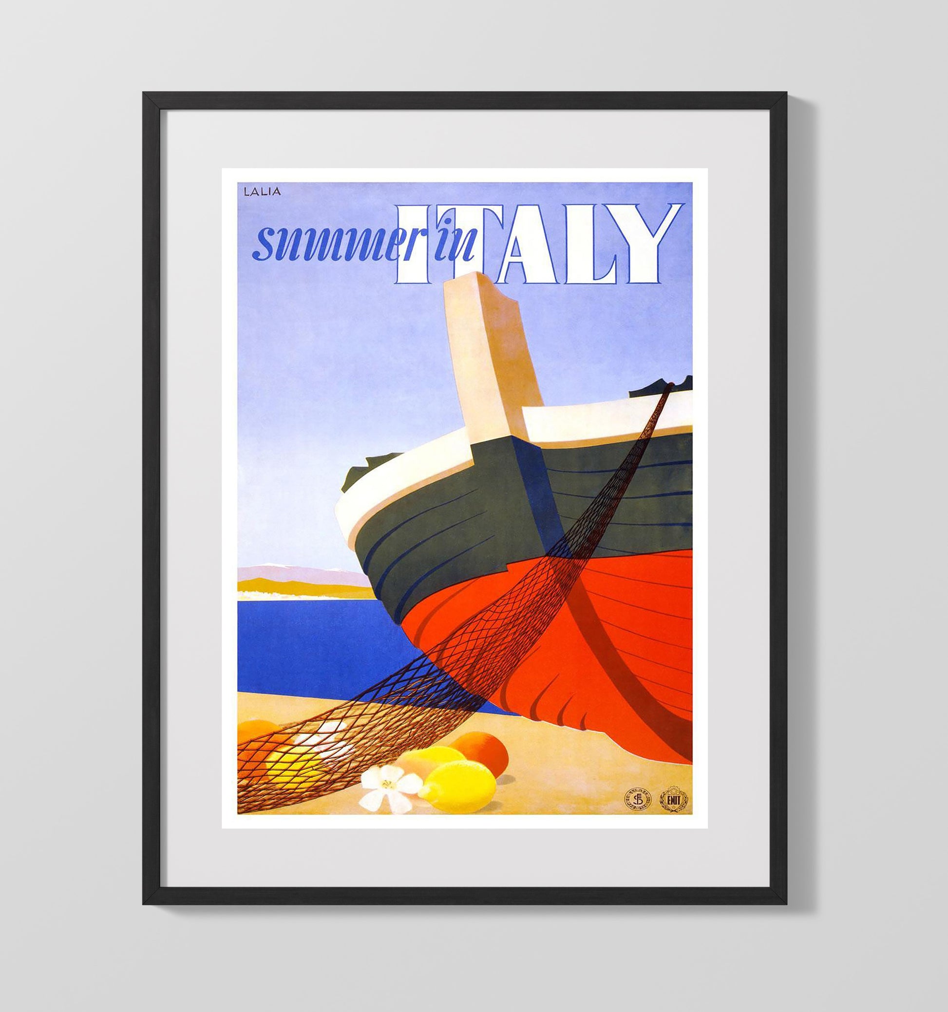 Italy Summer by the Sea Vintage Travel Print 16x20 Gallery Frame travel wall art print
