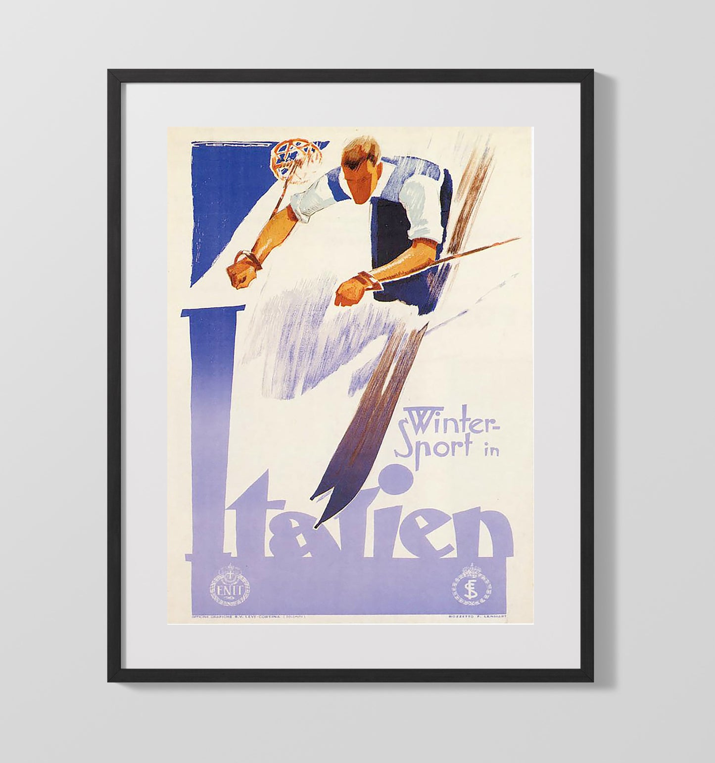 Italy Winter Ski Poster Vintage Travel Print 16x20 Gallery Frame travel wall art print