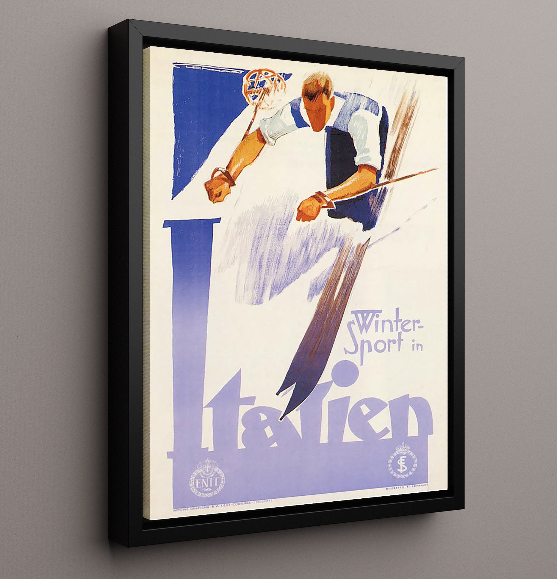 Italy Winter Ski Poster Vintage Travel Print 16x20 Framed Canvas travel wall art print