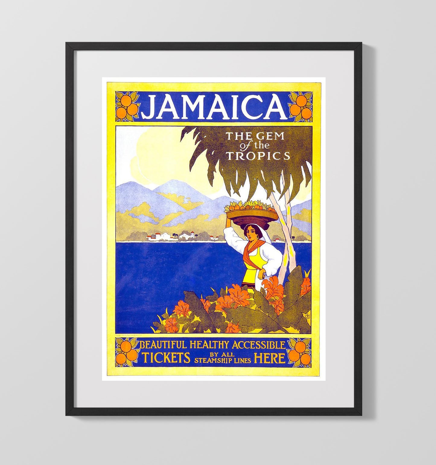 Jamaica Gem of the Tropics Vintage Travel Print 16x20 Gallery Frame travel wall art print