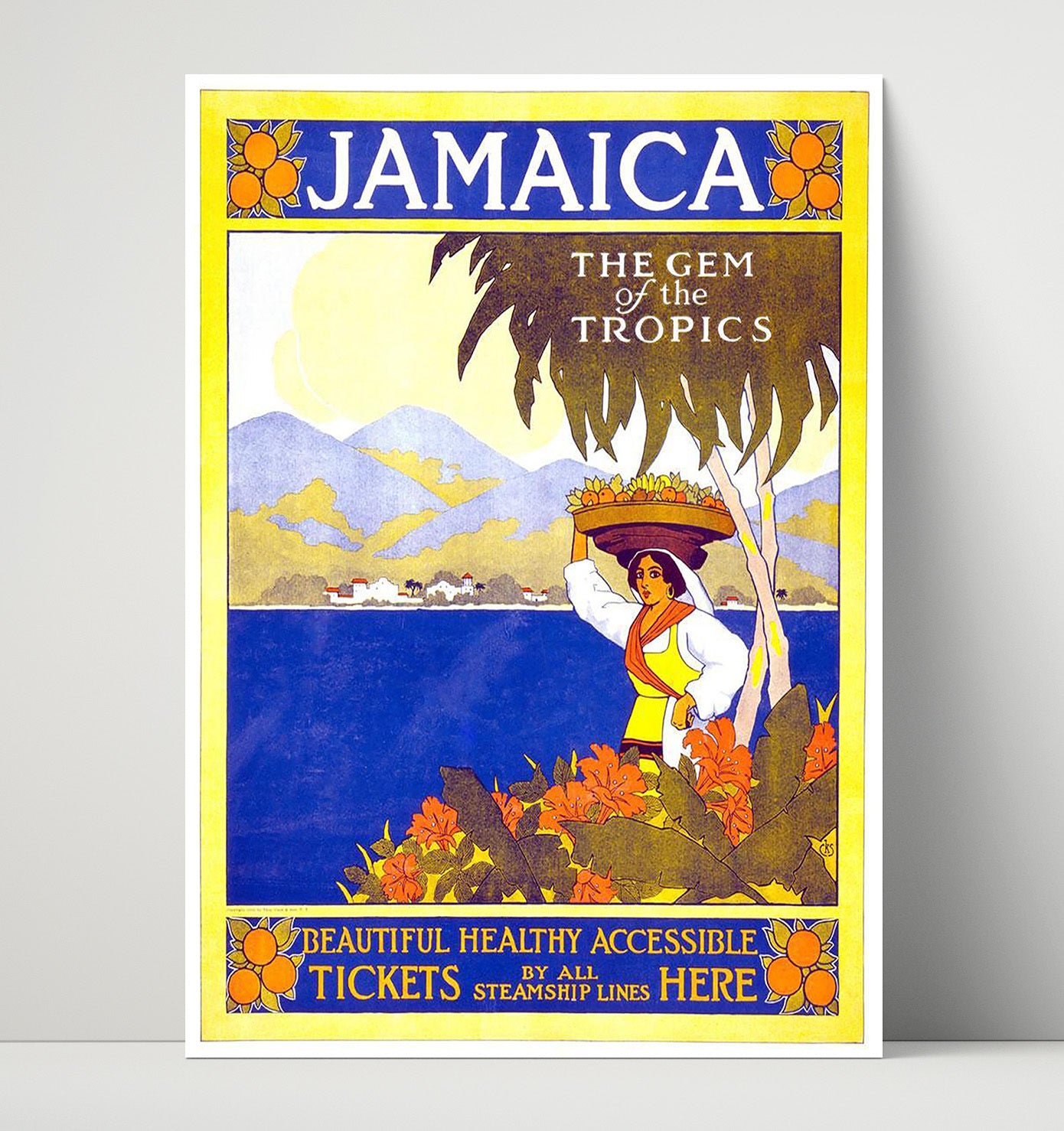 Jamaica Gem of the Tropics Vintage Travel Print 16x20 Unframed Print travel wall art print
