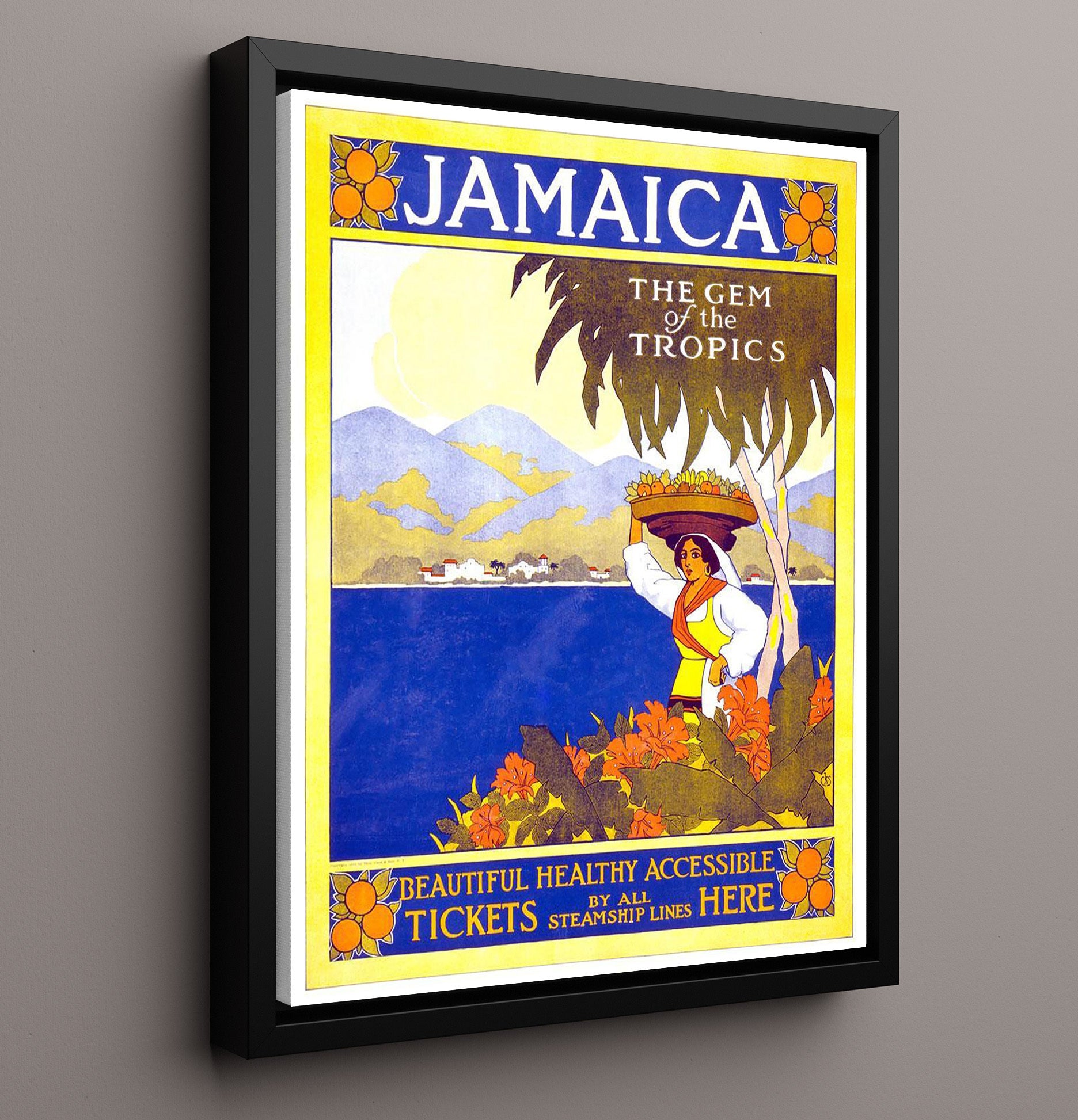 Jamaica Gem of the Tropics Vintage Travel Print 16x20 Framed Canvas travel wall art print