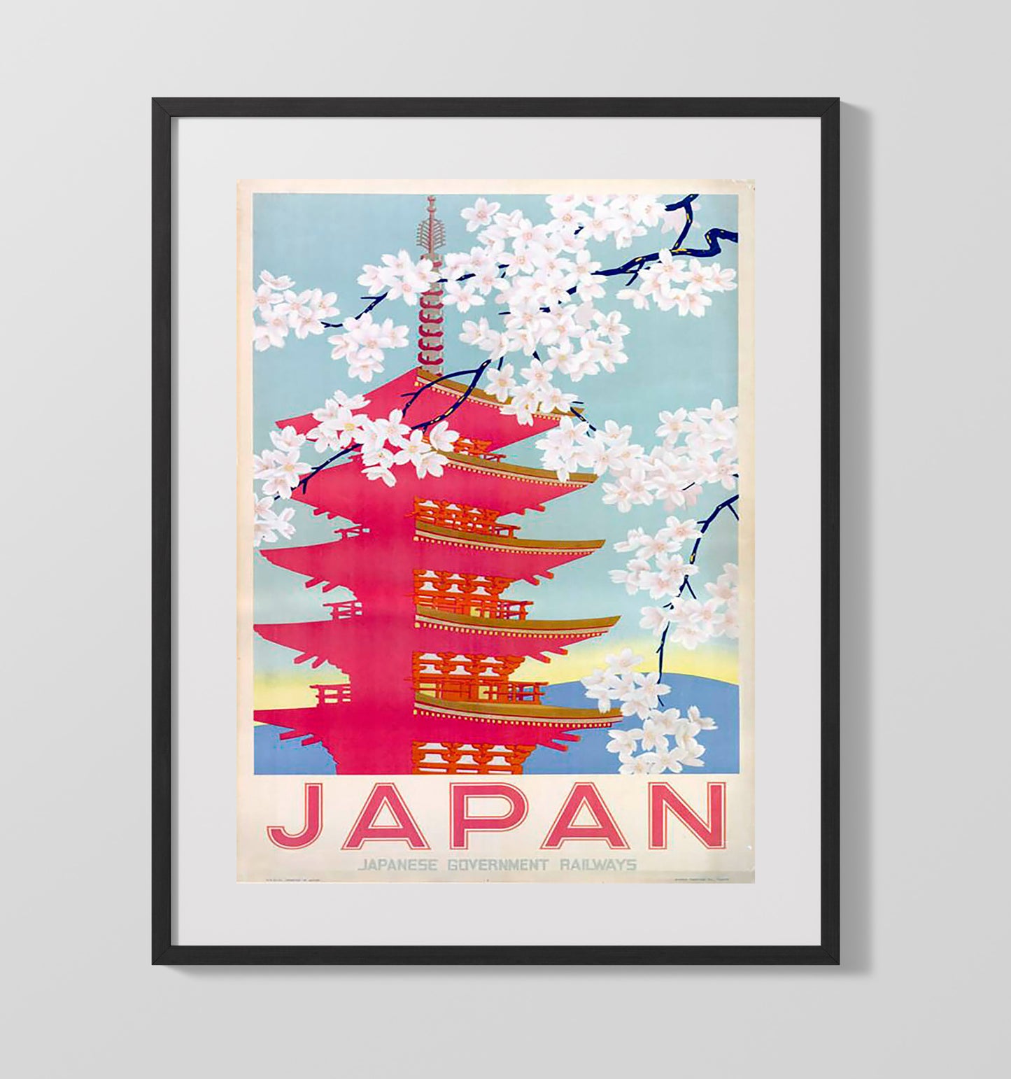 Japan Cherry Blossoms Vintage Travel Print 16x20 Gallery Frame travel wall art print