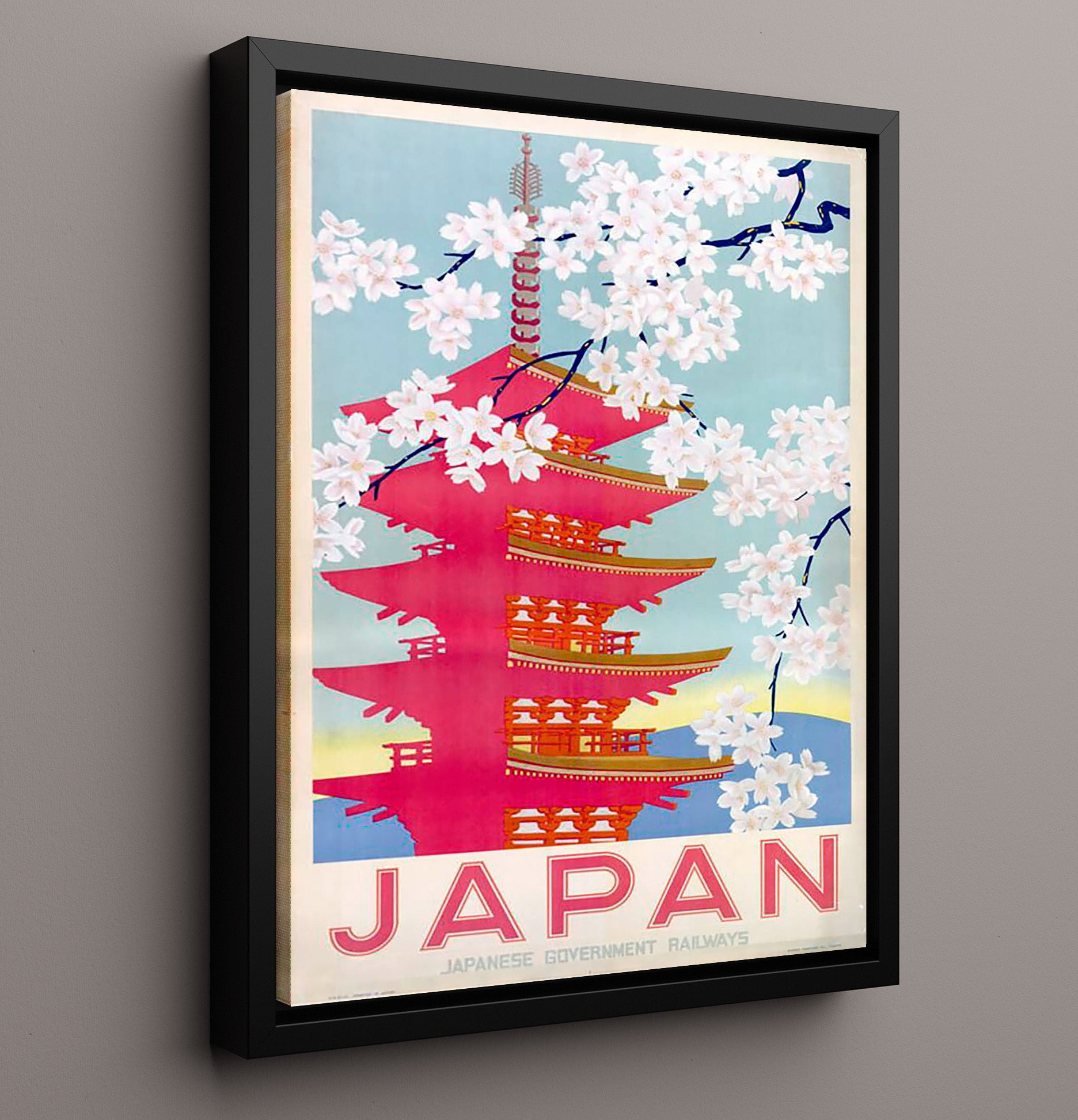Japan Cherry Blossoms Vintage Travel Print 16x20 Framed Canvas travel wall art print