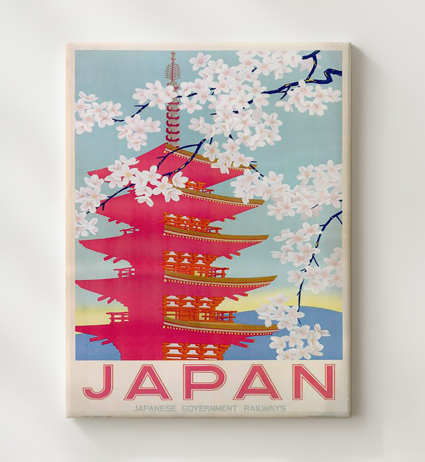Japan Cherry Blossoms Vintage Travel Print 20x24 Canvas travel wall art print