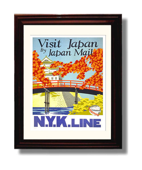 Japan Japan Mail Vintage Travel Print 8x10 Beveled Frame travel wall art print