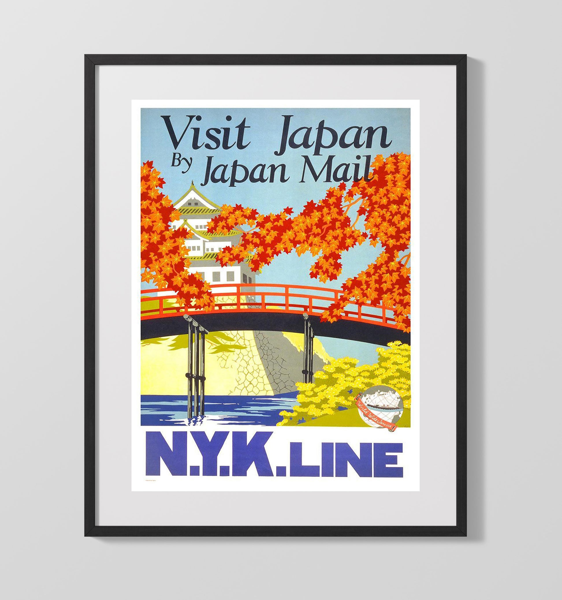 Japan Japan Mail Vintage Travel Print 16x20 Gallery Frame travel wall art print