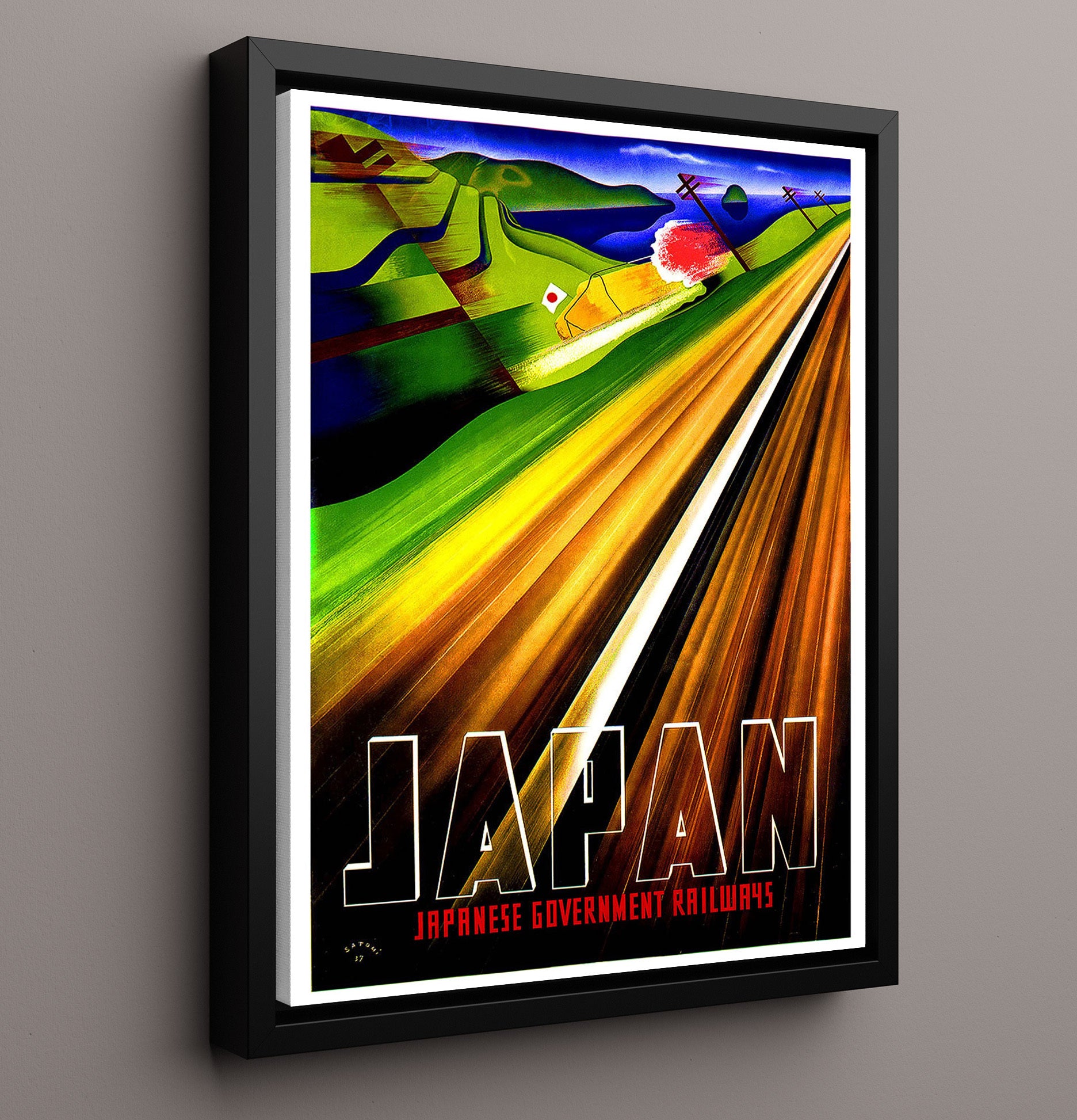 Japan Japanese Government Railways Vintage Travel Print 16x20 Framed Canvas travel wall art print