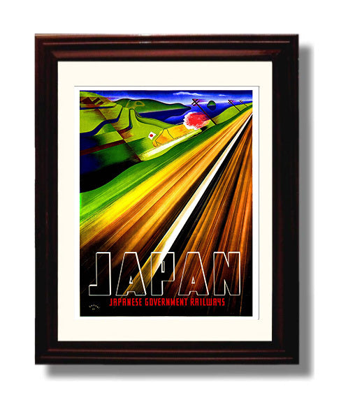 Japan Japanese Government Railways Vintage Travel Print 8x10 Beveled Frame travel wall art print
