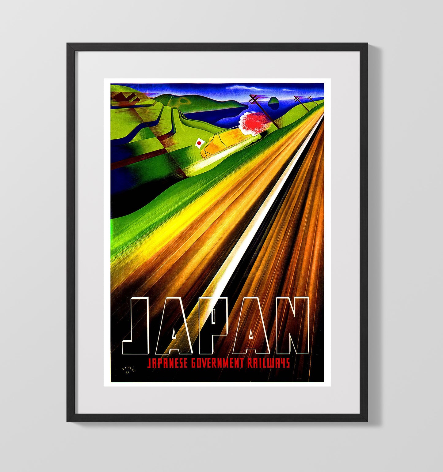 Japan Japanese Government Railways Vintage Travel Print 16x20 Gallery Frame travel wall art print