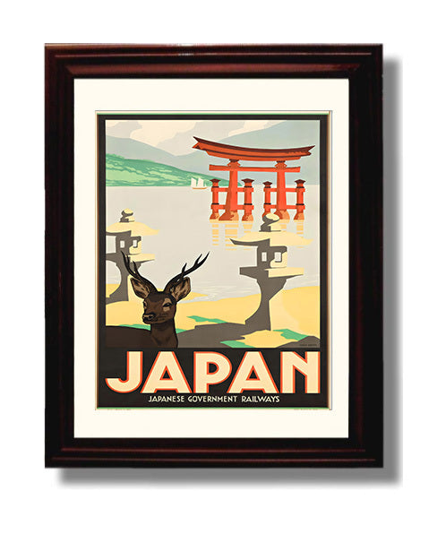 Japan Japanese Railways Vintage Travel Print 8x10 Beveled Frame travel wall art print