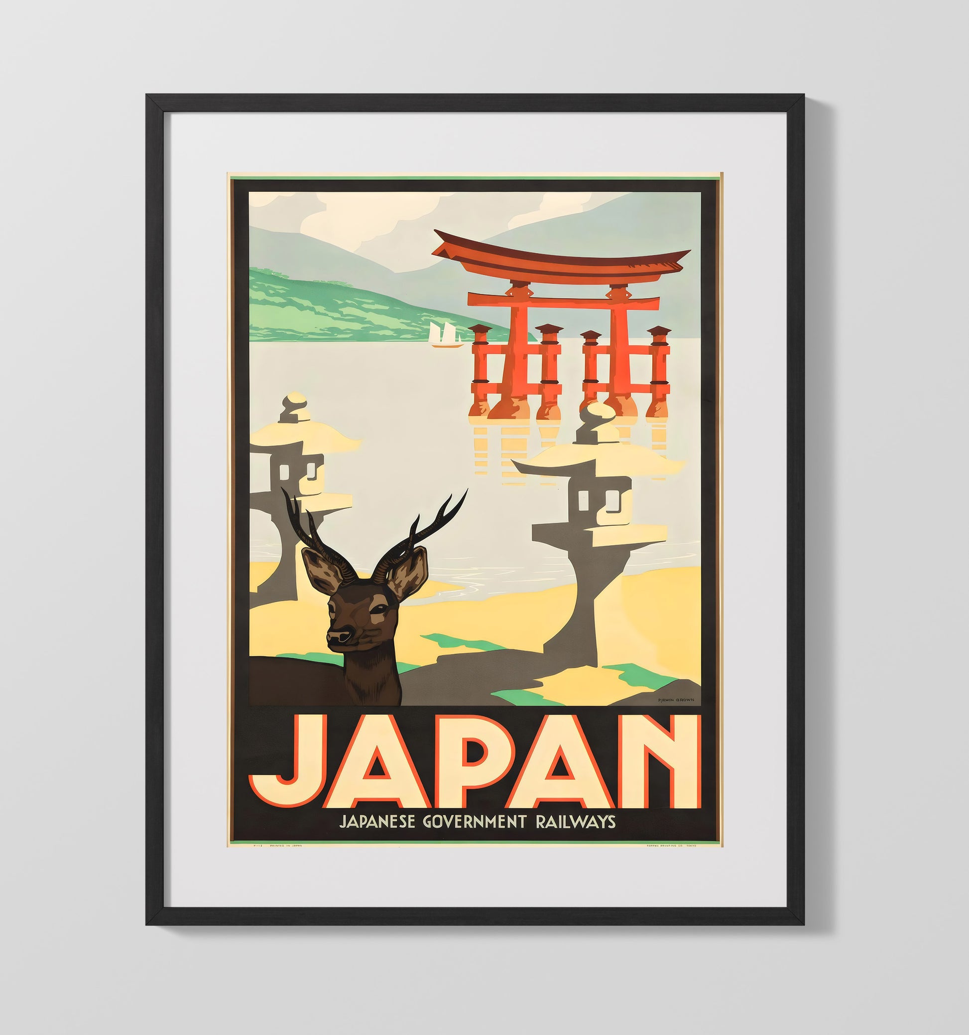 Japan Japanese Railways Vintage Travel Print 16x20 Gallery Frame travel wall art print