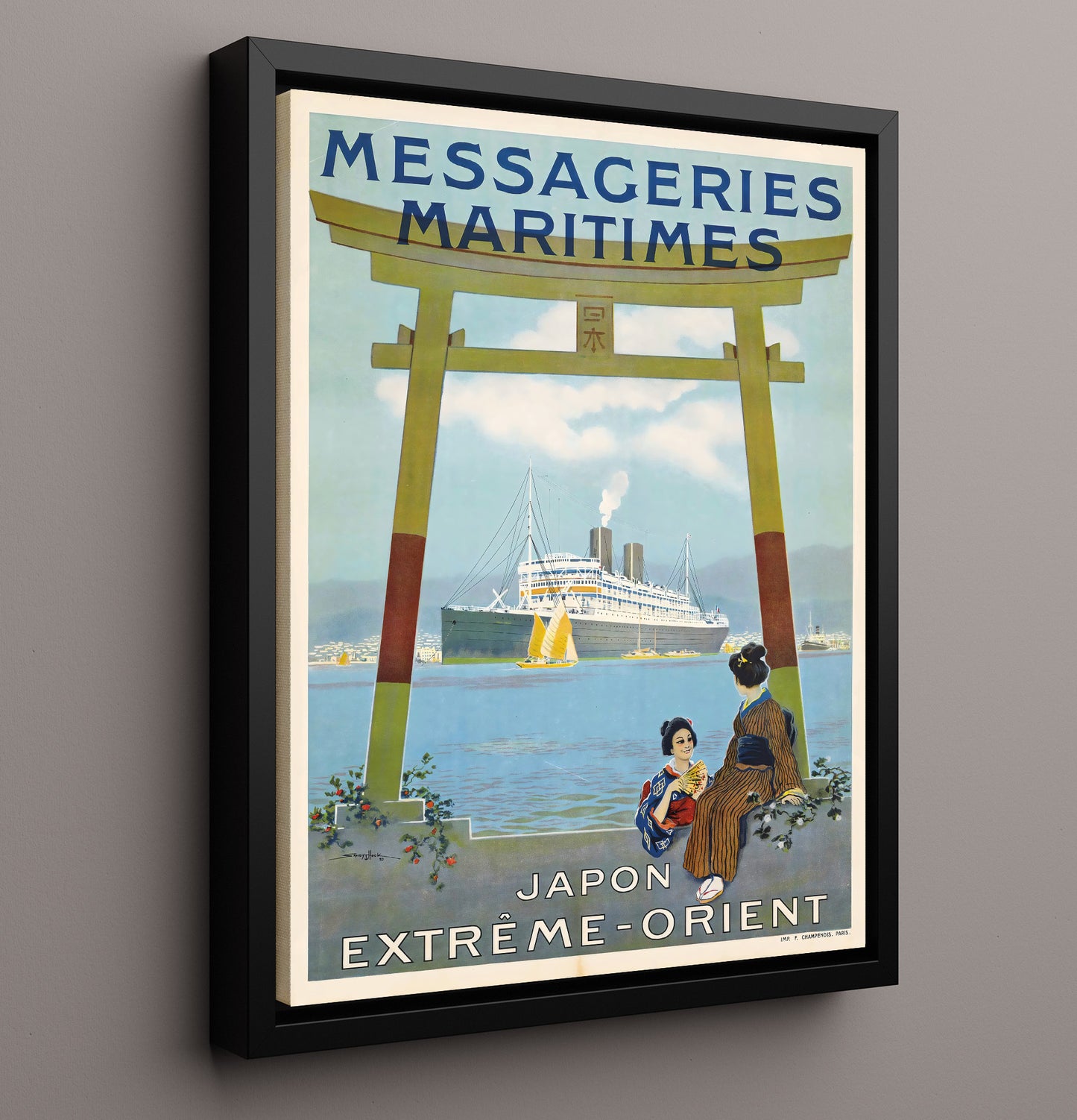 Japan Messageries Maritimes Vintage Travel Print 16x20 Framed Canvas travel wall art print