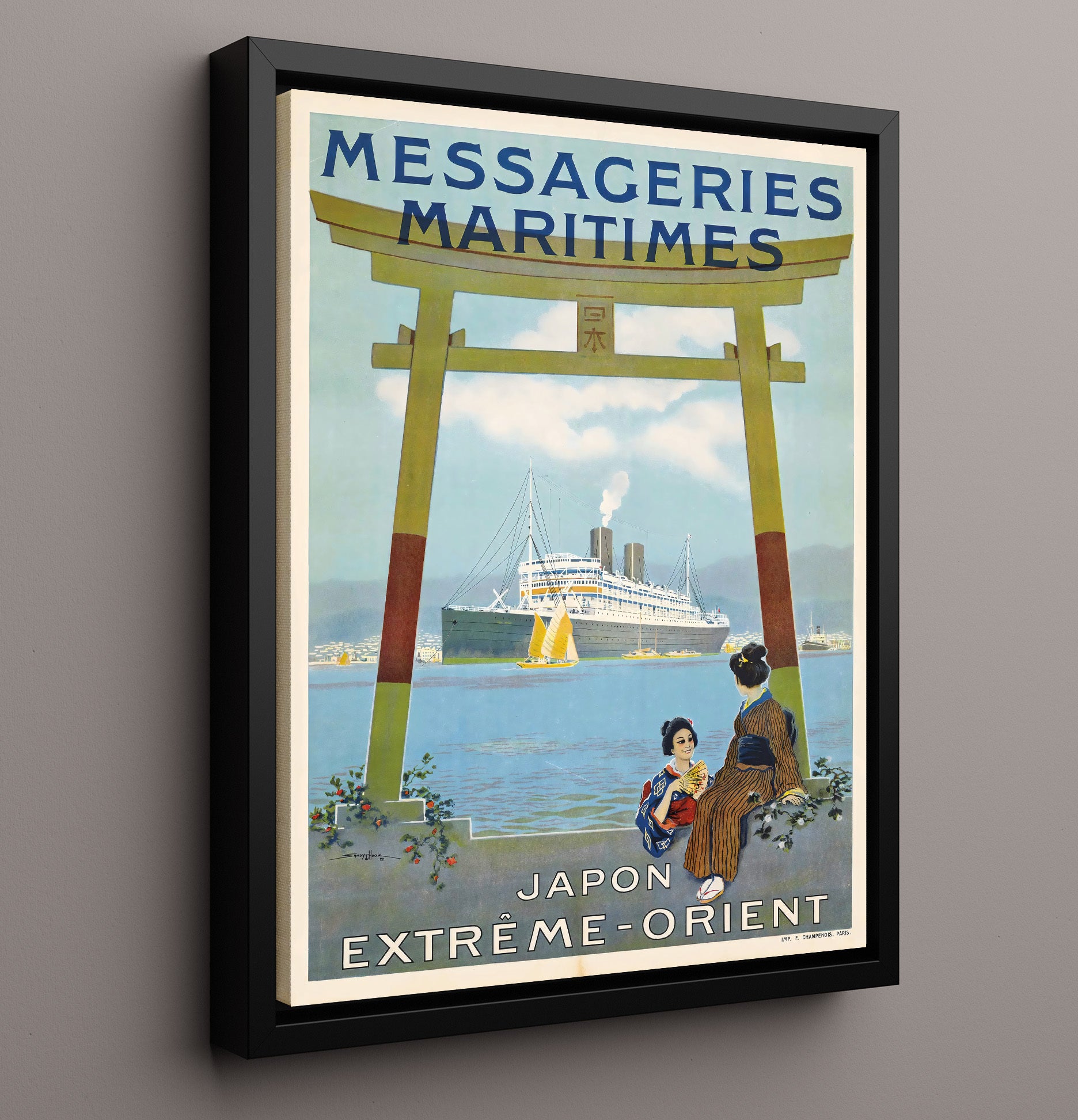 Japan Messageries Maritimes Vintage Travel Print 16x20 Framed Canvas travel wall art print