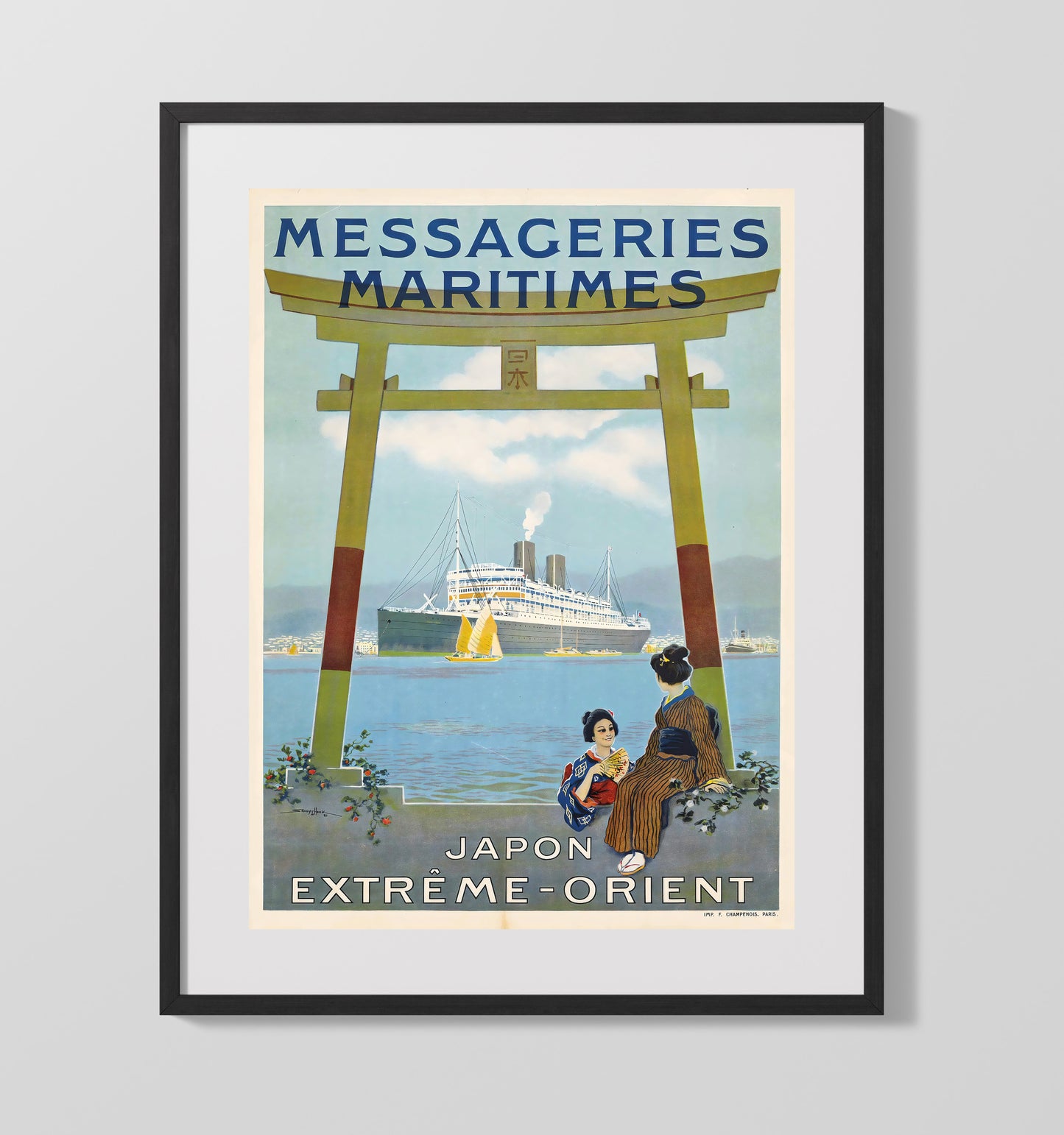 Japan Messageries Maritimes Vintage Travel Print 16x20 Gallery Frame travel wall art print