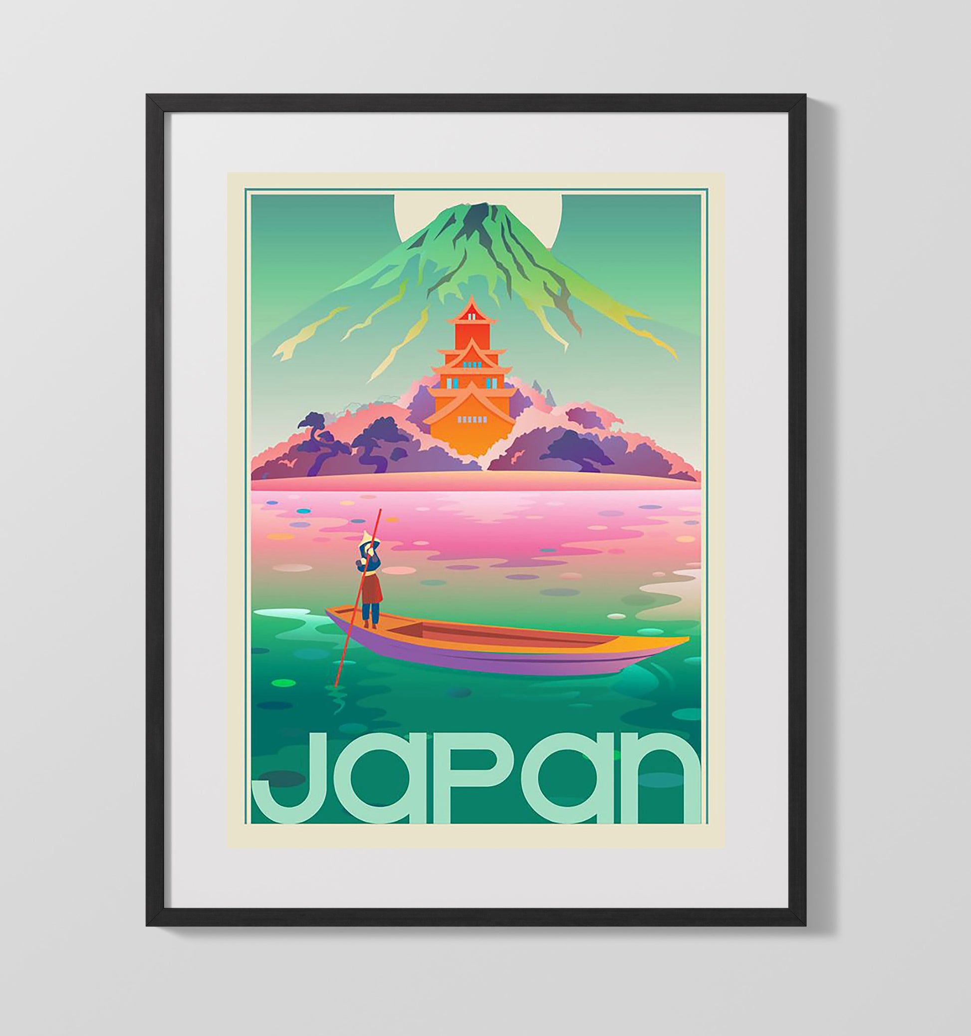 Japan Mt Fuji Vintage Travel Print 16x20 Gallery Frame travel wall art print