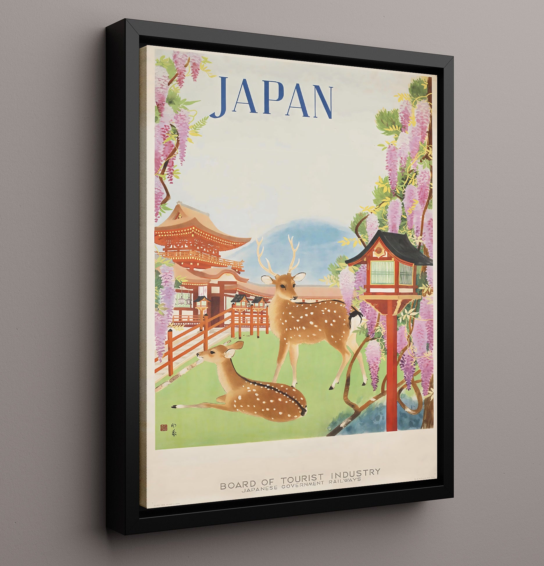 Japan Nara Deer Vintage Travel Print 16x20 Framed Canvas travel wall art print