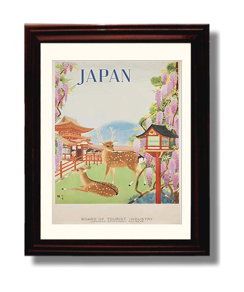 Japan Nara Deer Vintage Travel Print 8x10 Beveled Frame travel wall art print
