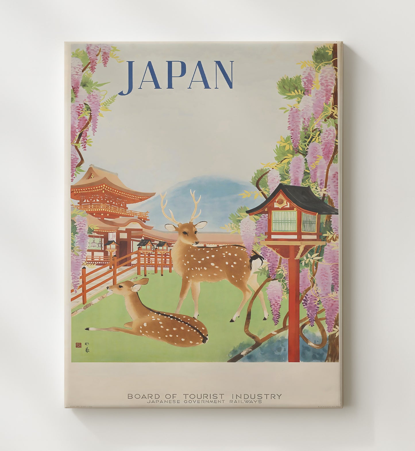 Japan Nara Deer Vintage Travel Print 20x24 Canvas travel wall art print