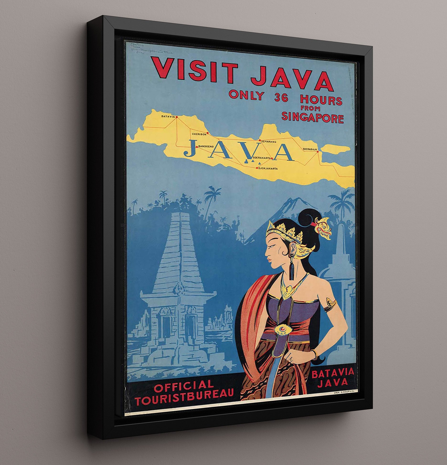Java Batavia Vintage Travel Print 16x20 Framed Canvas travel wall art print
