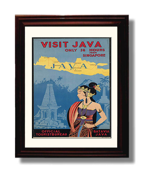 Java Batavia Vintage Travel Print 8x10 Beveled Frame travel wall art print